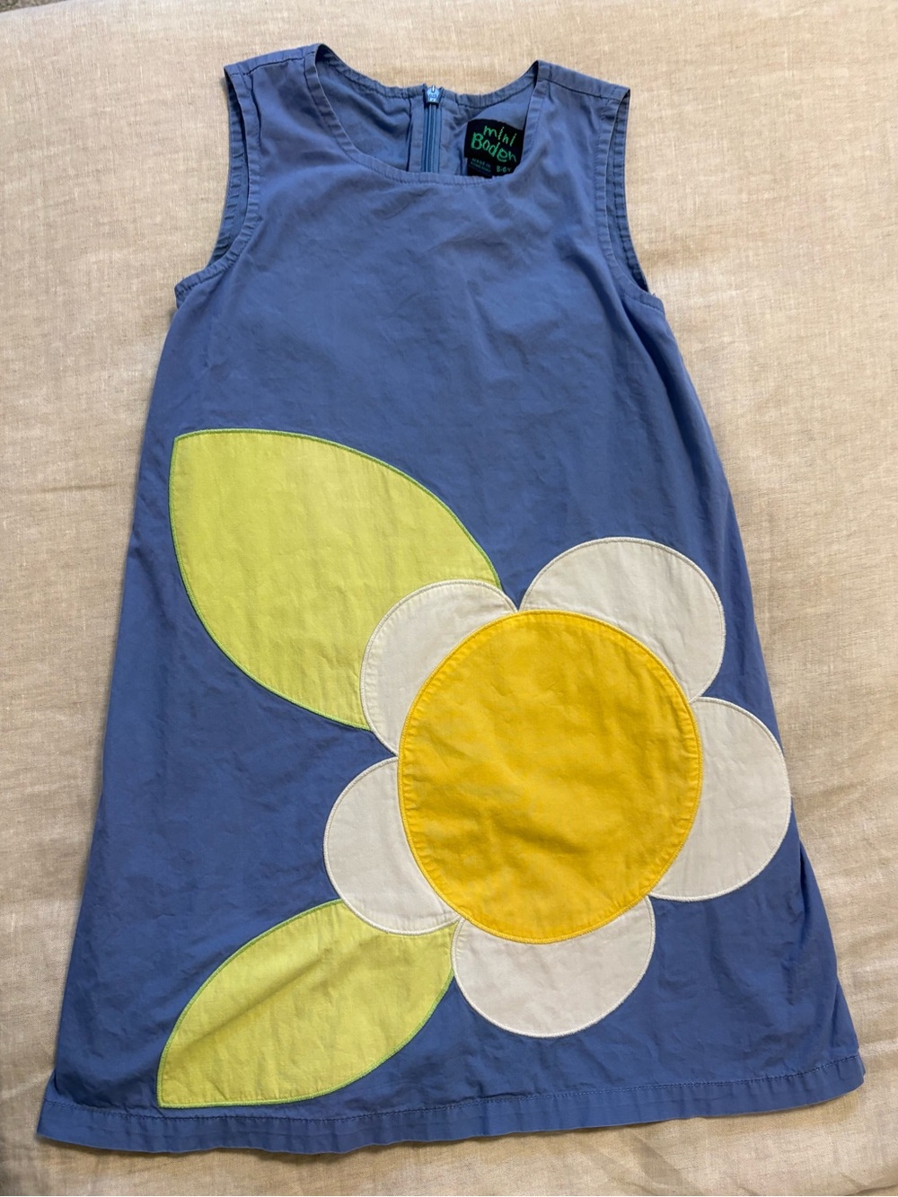Mini Boden Blue Flower Appliqué Girls 5-6Y Dress